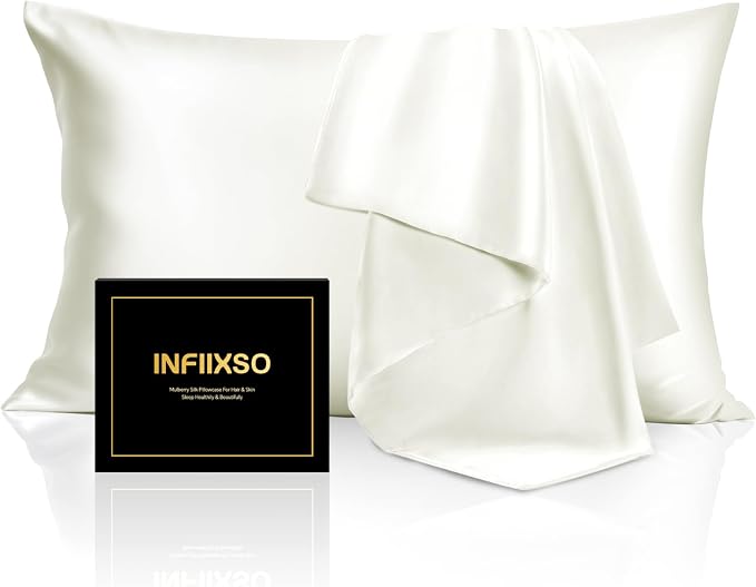 INFIIXSO Mulberry Silk Pillow Cases King Size Set of 2, Silk Pillowcase by INFIIXSO