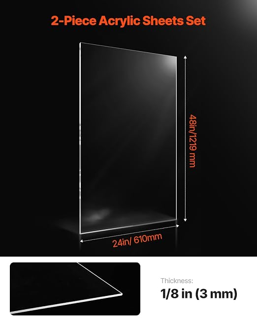 VEVOR Plexiglass Acrylic Sheets, 24 x 48 Inch 1/8 Inch Thick Clear Plastic Cast - Image 2