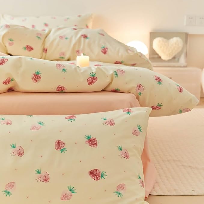 Nayoroom Strawberry Duvet Cover Set Queen Size Girls Cute Pink Strawberries - Image 5