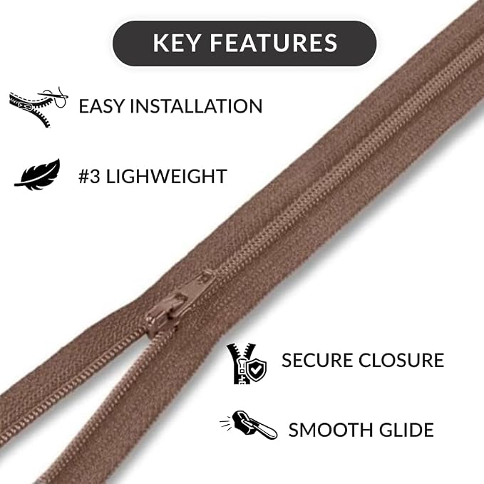 Nylon Coil Zipper 24 Inch Non-Separating Closed End – Light Brown – Replacement - Image 6