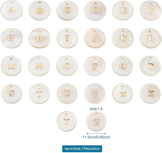Beadthoven 104pcs Natural Freshwater Pearl Shell Letter Alphabet Charms Golden - Image 3