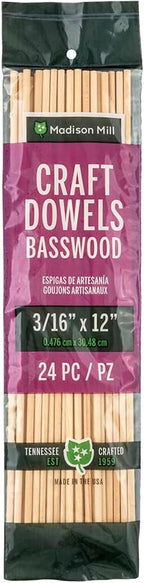 Basswood Craft Dowels – 3/16" x 12" | Smooth Unfinished Basswood Dowel Rods by MadisonMill
