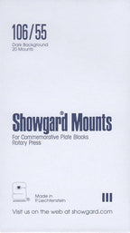 Pre-cut Black Stamp Mounts Size 106/55 by Showgard