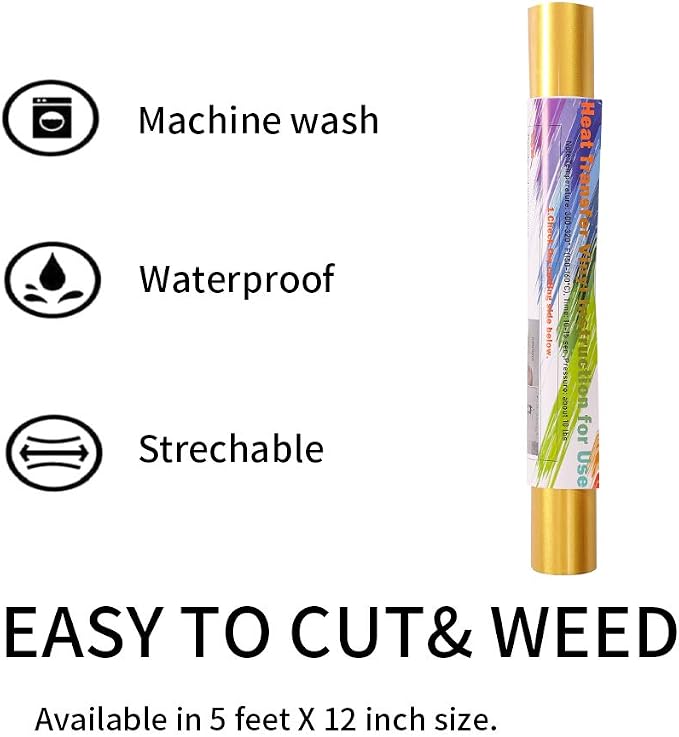 Gold Htv Vinyl Gold Iron Heat Transfer Vinyl Rolls HTV 12inch x 5feet Iron On - Image 4