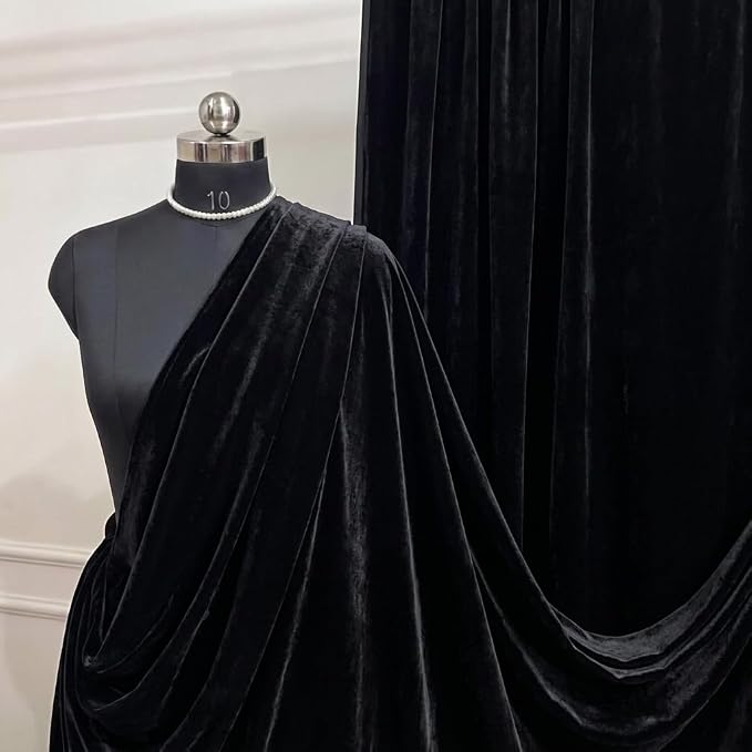 Black Royal Velvet Fabric by The Yard, Wedding Decor, Fashion & Crafts I by VALENTINATEXTILEINC