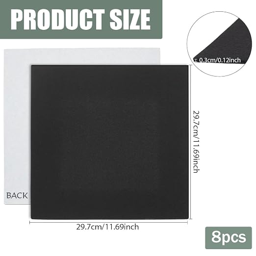 BENECREAT 8 Pcs 12x12inches Black Solid Felt Fabric Sheets - Image 2