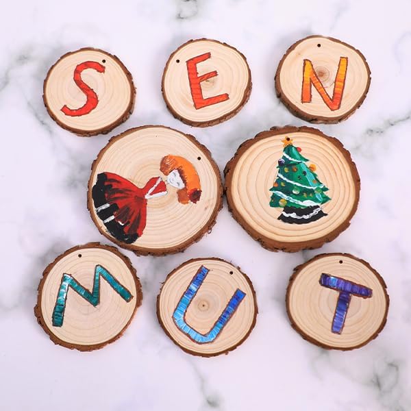 SENMUT Wood Slices 30 Pcs 3.1-3.6inch Natural Rounds Unfinished Wooden Circles - Image 8