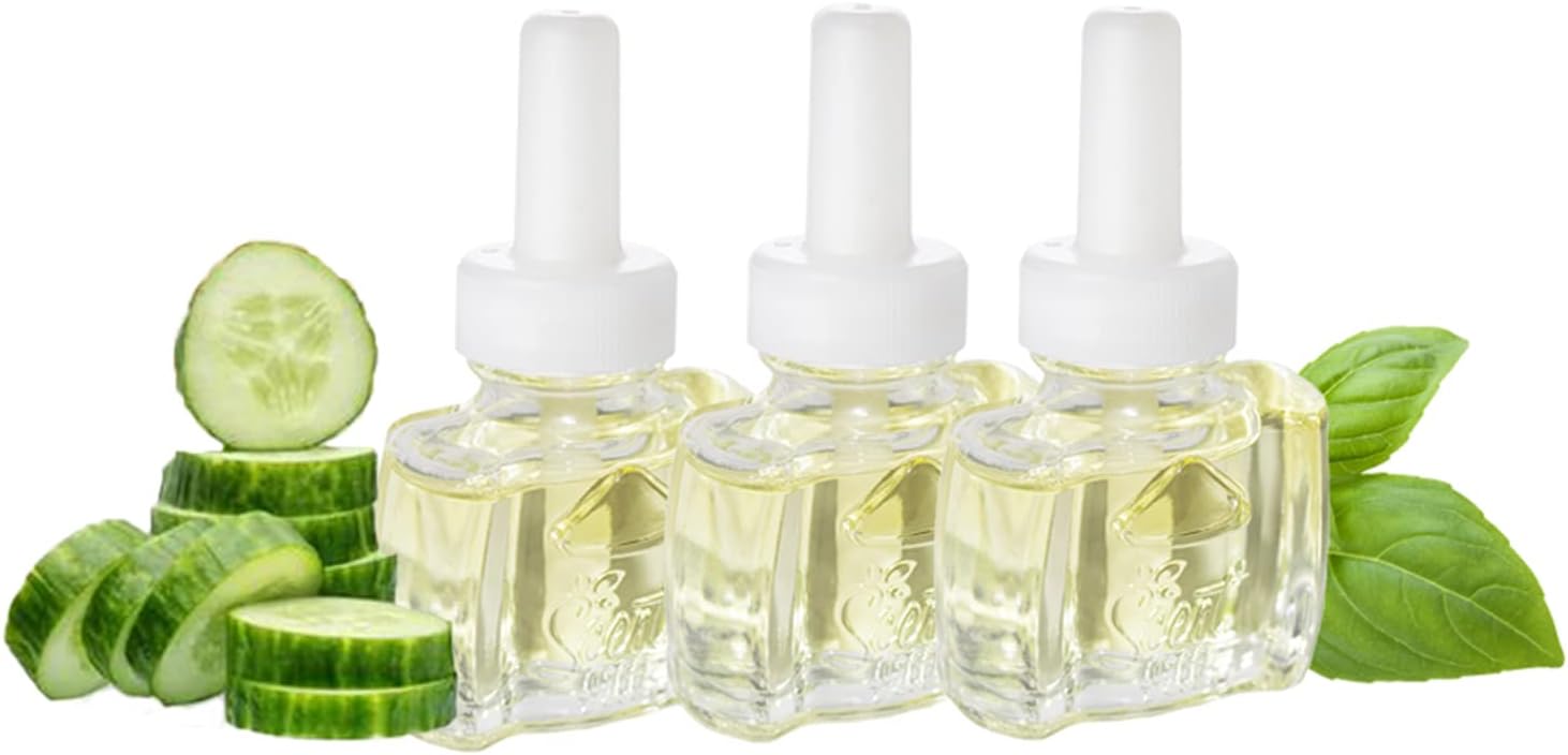 Scent Fill 100% Natural Cucumber Basil Plug in Air Freshener, Scented Oil Refills, 3 Refills