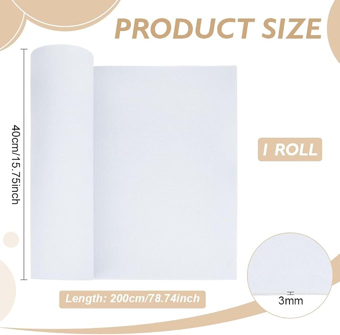 BENECREAT 78.7x15.7inch Felt Roll, 3mm Thick Nonwoven Felt Roll - Image 2