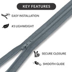 Dark Grey 22" Nylon Coil Zipper Non-Separating Closed End – Replacement Zipper - Image 6