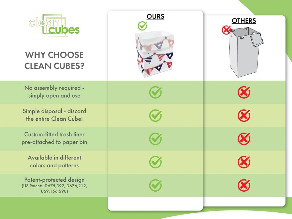 13 Gallon Disposable Pop-Up Trash Cans (3-Pack) with Fitted Bags – Foldable Garbage & Recycling Bins for Parties, Events & Kitchen (USA Flag, 17" H x 13.5" W x 10" D)