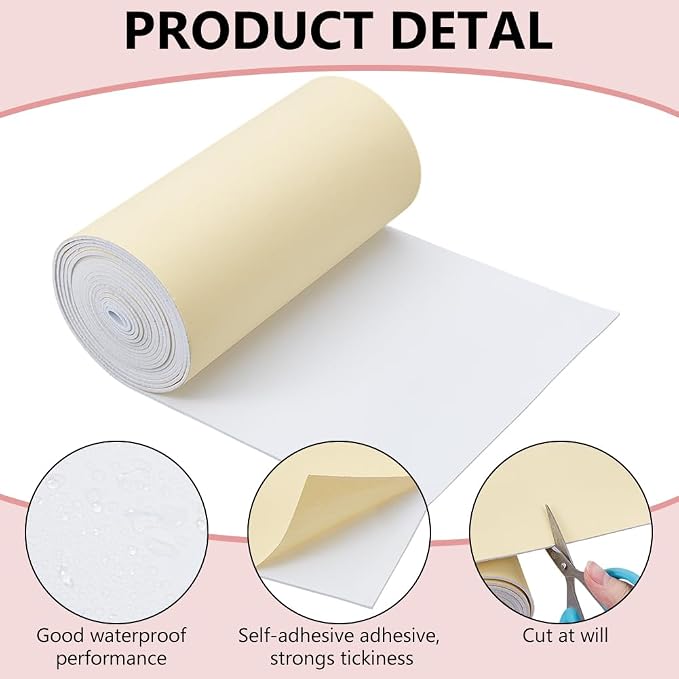 BENECREAT 118x8 Inch White Self Adhesive EVA Foam Roll, 2mm Thick Waterproof - Image 4