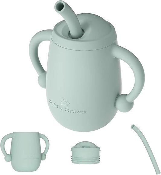 Cuddle Campus 100% Silicone Baby Training Cup, Shatterproof Toddler Sippy Cups with Straw, Open Cup for Baby, 6+ Months 4 Oz