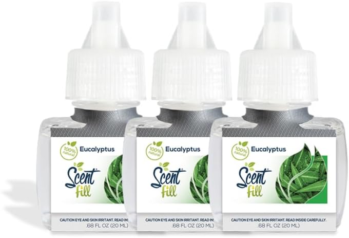Scent Fill 100% Natural Eucalyptus Plug in Air Freshener, Scented Oil Refills, 3 Refills