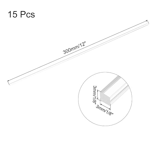 MECCANIXITY 15pcs Acrylic Square Rods 1/8" x 12" Clear Acrylic Dowel Rods - Image 2