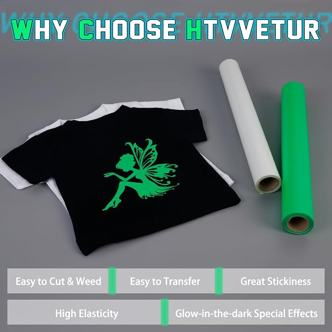 HTVVETUR Glow in The Dark HTV Heat Transfer Vinyl Roll 12 Inch by 20 Feet Iron - Image 4