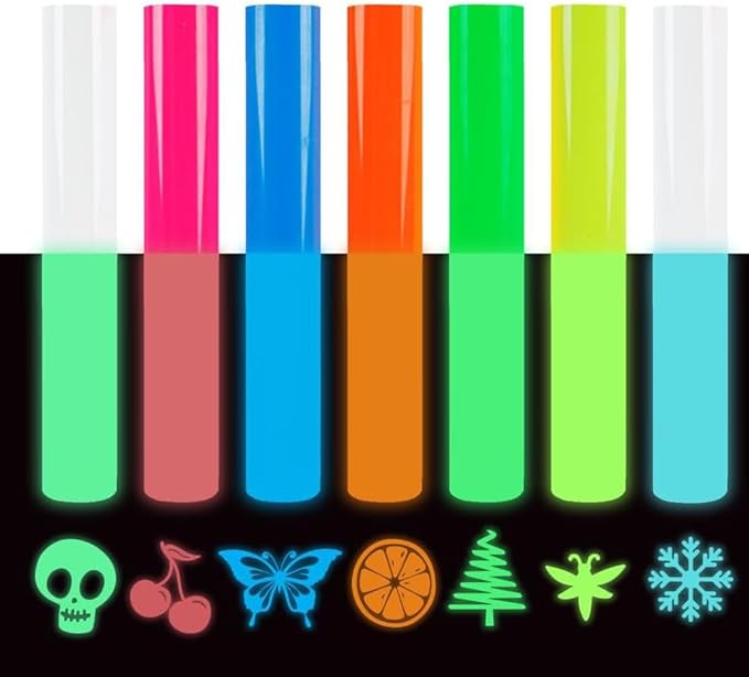 FUNKAKA Glow in The Dark Heat Transfer Vinyl Bundle, 9 Pack 12" x 10" Sheets by FUNKAKA