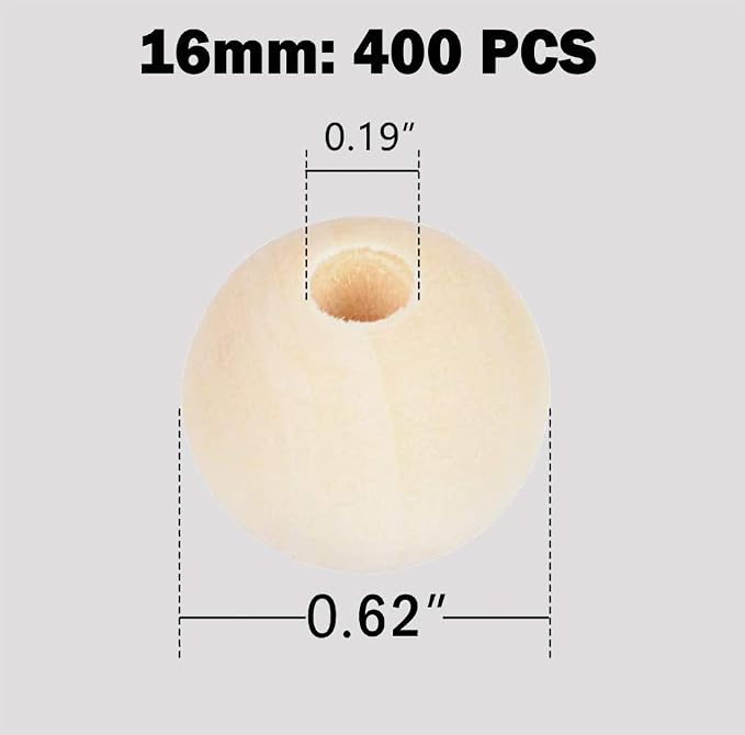 400pcs 16mm Wood Beads Natural Unfinished Round Wooden Loose Beads Wood Spacer - Image 2