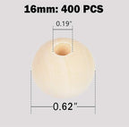 400pcs 16mm Wood Beads Natural Unfinished Round Wooden Loose Beads Wood Spacer - Image 2