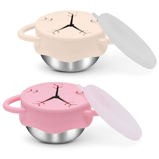 2 Pack Toddler Snack Containers –13.5oz Food Grade Stainless Steel Snack Cups for Toddlers Spill Proof with Snowflake Silicone Lids & Handles, Baby Snack Containers, Dishwasher Safe Toddler Snack Cups