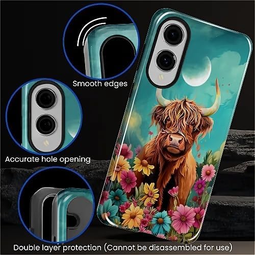 for Samsung Galaxy S25 Edge Case, Highland Cow Flower Pattern Glossy 2 in 1 - Image 5