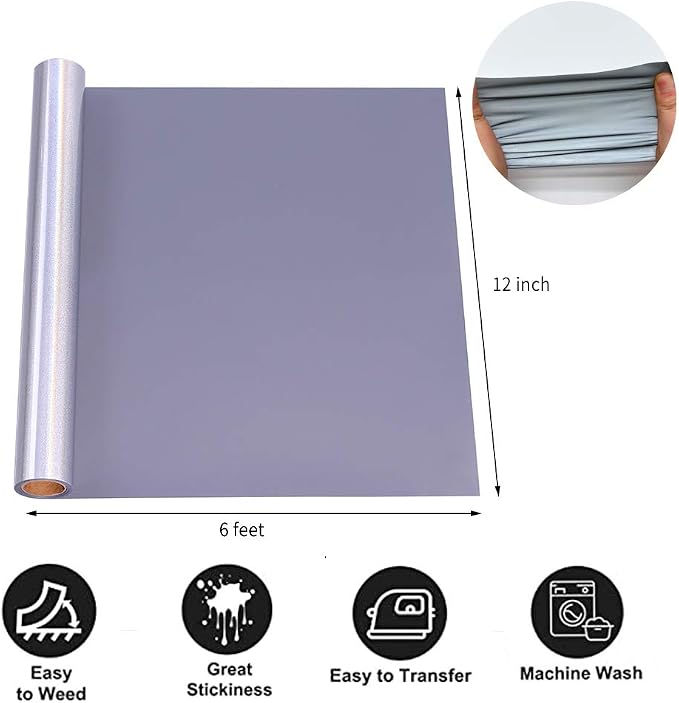 Reflective Heat Transfer Vinyl Rolls HTV Vinyl 12Inch x 6Feet Vinyl - Image 2