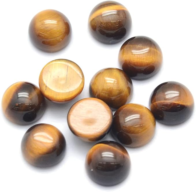 FASHEWELRY 50Pcs Natural Grade A Tiger Eye Cabochons Flat Back Gemstone by FASHEWELRY