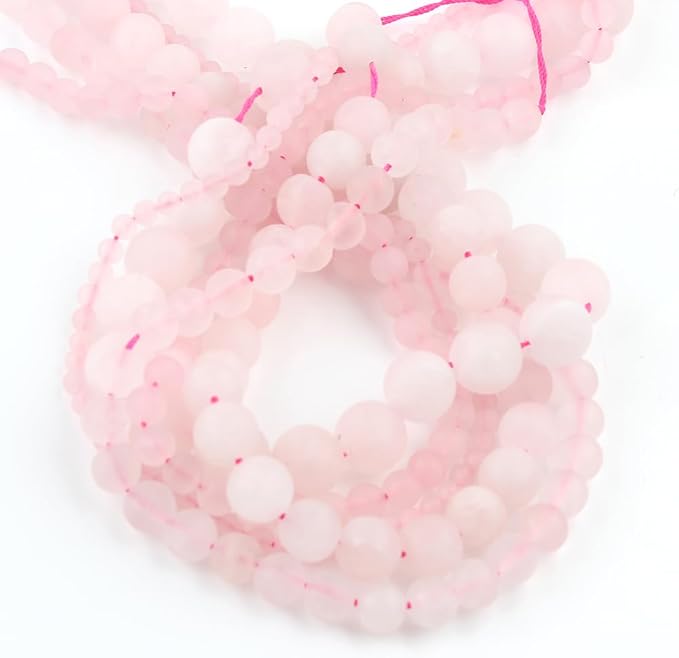 48pcs Natural Matte Pink Quartz Gemstone Beads，8mm Frosted Round Loose Stone - Image 7