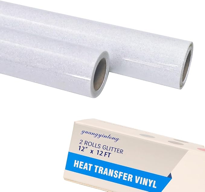 guangyintong Glitter White Heat Transfer Vinyl HTV Rolls, 2 Rolls 12" x 12ft by guangyintong