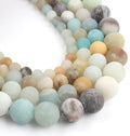 60pcs Natural Matte Amazonite Gemstone Beads，6mm Frosted Round Loose Stone Beads by Yochus