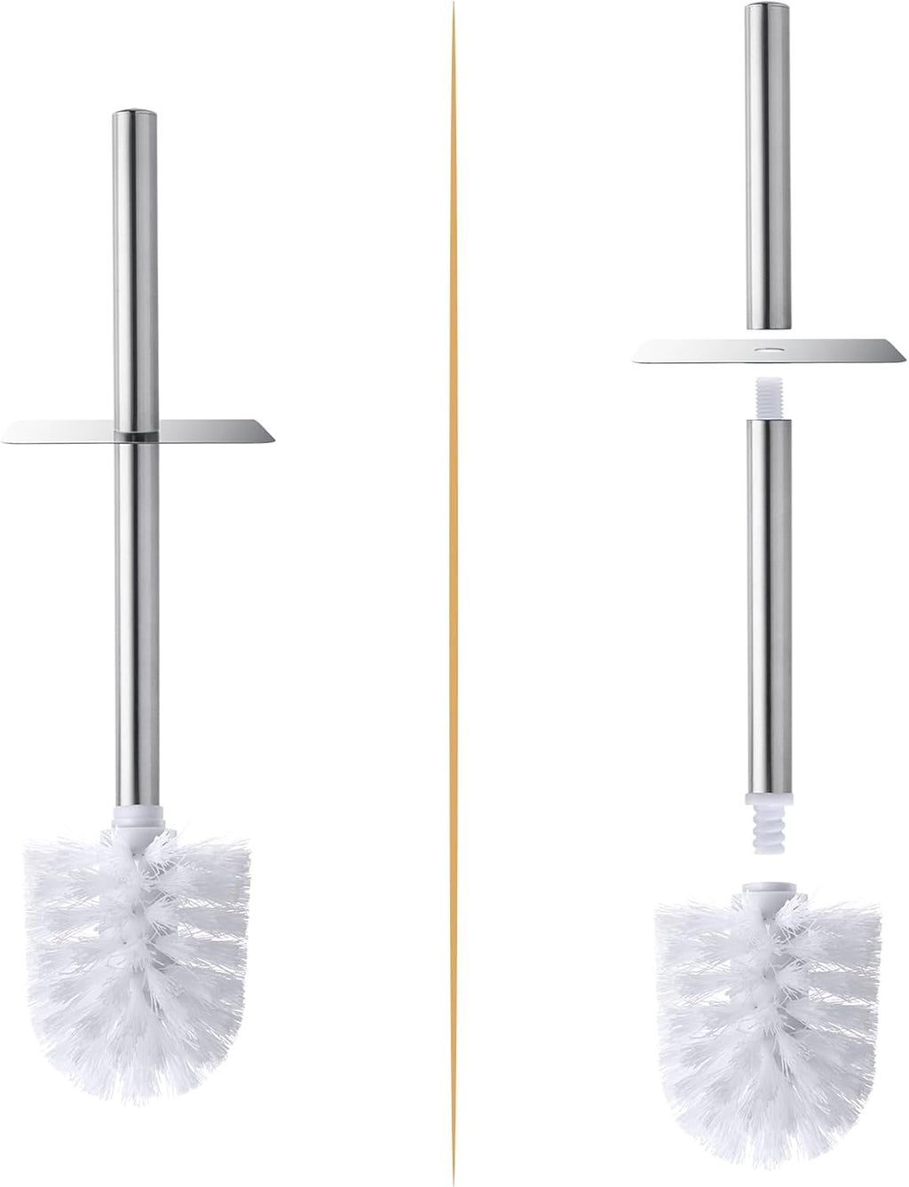 GOBAM Bamboo Toilet Bowl Cleaner with Holder for All Toilet Types, Hidden Stainless Steel Toilet Brush, Bathroom Cleaning Brushes, Toilet Accessories - Natural, with Pattern