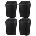 Bringer 18 Gallon Large Swing Top Trash Can, Plastic Garbage Can with Swing-Lid, Black, 4-Pack