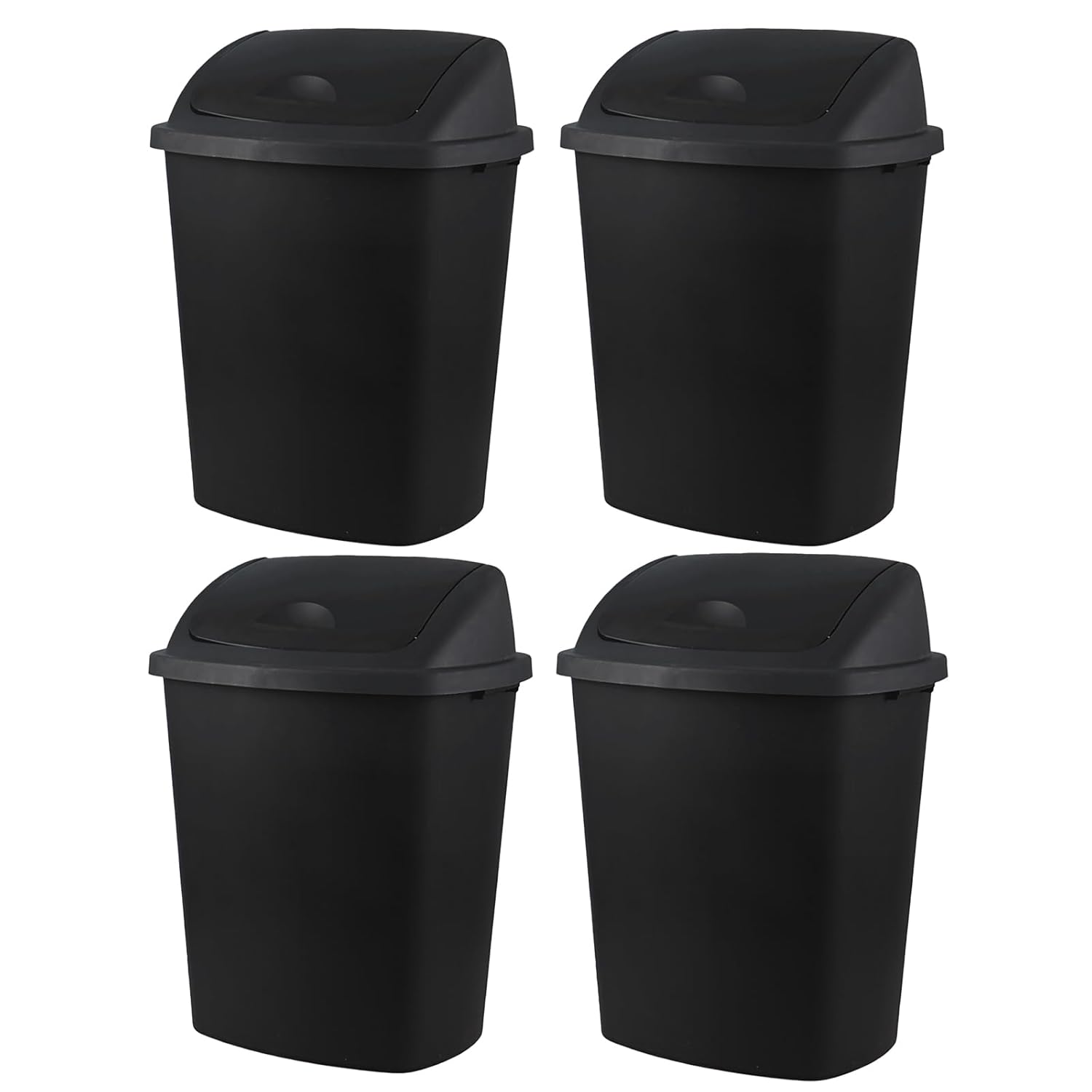 Bringer 18 Gallon Large Swing Top Trash Can, Plastic Garbage Can with Swing-Lid, Black, 4-Pack