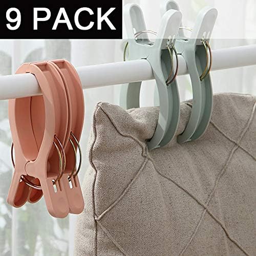 9 Pack Beach Towel Clips Beach Chairs 3 Colors Jumbo Size Towel Clamps Lounge Pool Chairs Plastic Clothes Pegs Hanging Clip Clamps Large for Home Cruise Vacation (9 Pack-3 Color)