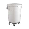 32 Gallon White Round Commercial Trash Can with Lid and Dolly