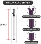 Nylon Coil Zipper 36 Inch Non-Separating Closed End – Purple – Replacement - Image 2