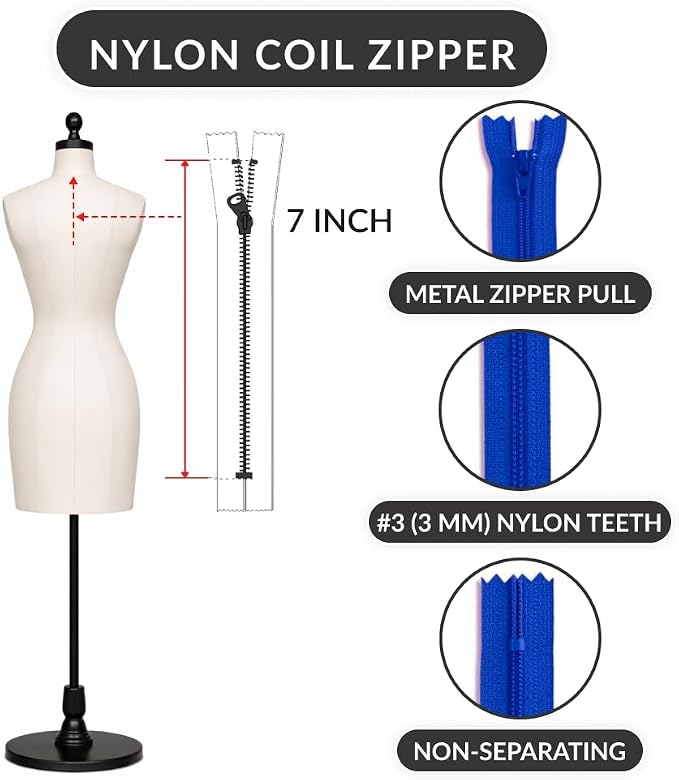 7" #3 Nylon Coil Zipper Non-Separating Closed End - Image 2
