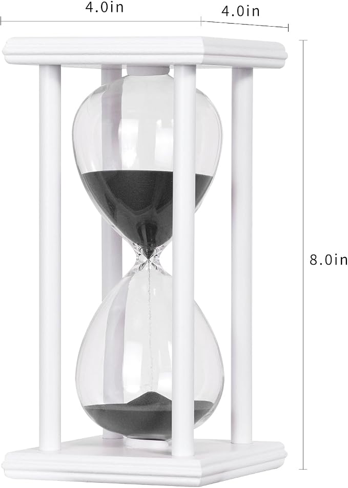 BELLAWARE Hourglass Timer with Black Sand, 60 Minute White Wood Sand Timer | - Image 5