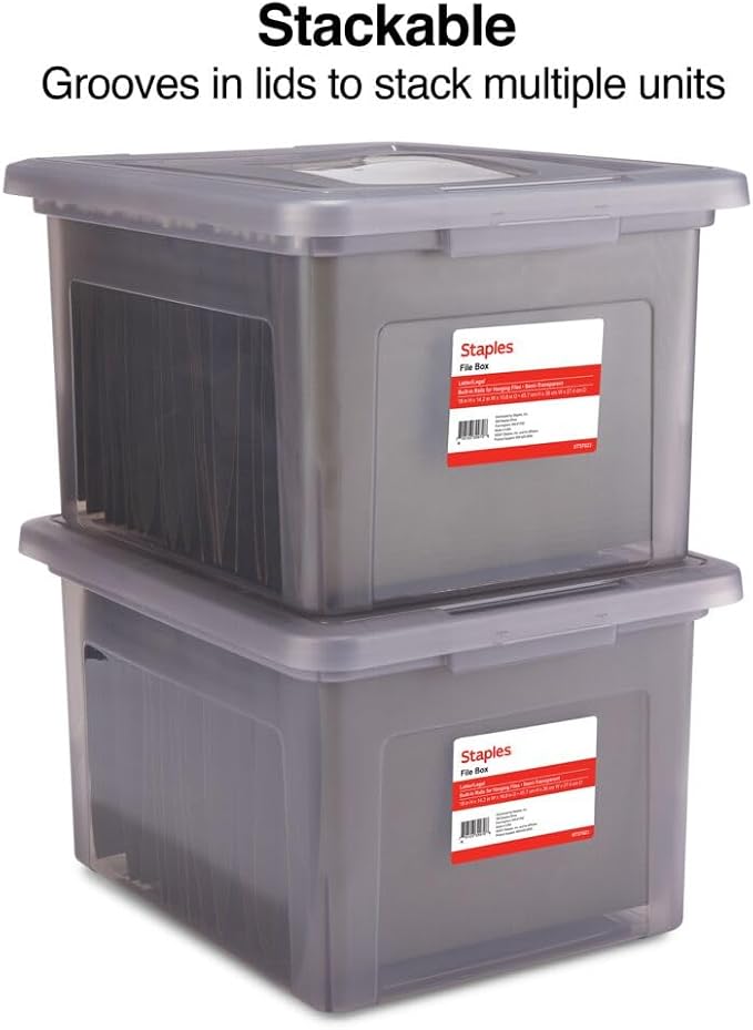 STAPLES File Box Plastic File Box Snap, Letter/Legal Size, Frost Gray - Image 8