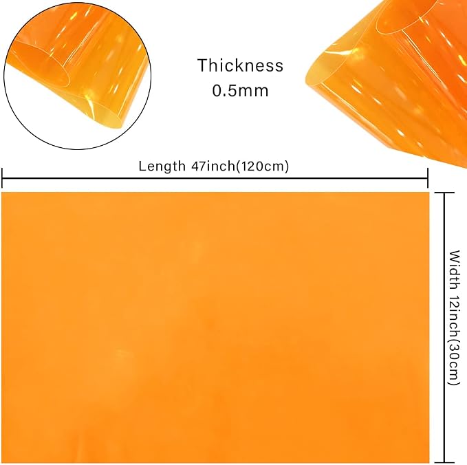 HYANG Orange Transparent PVC Super Clear Holographic Vinyl Faux Leather Sheets - Image 4
