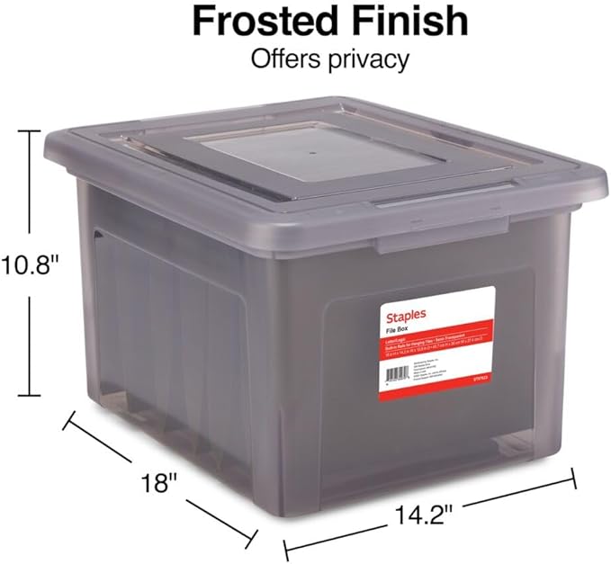 STAPLES File Box Plastic File Box Snap, Letter/Legal Size, Frost Gray - Image 5