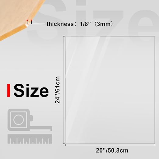 KINLINK 20x24 Plexiglass Sheets 1/8 inch Thick, 3mm Clear Cast Acrylic Sheet - Image 2