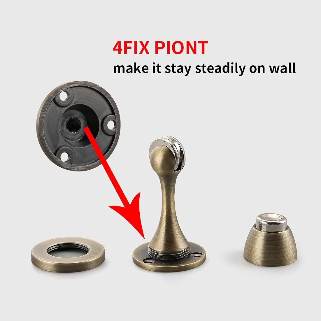 YAGU Door Stopper 4 Pack Magnetic Door Stops, Zinc Alloy Brushed Bronze Door Catch Door Holder Wall Floor Mounted, Metal Soft-Catch