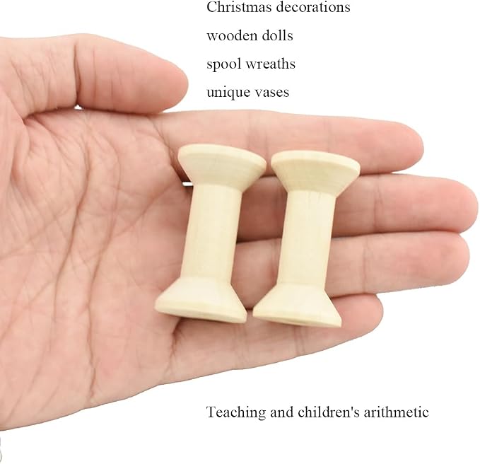 HAHIYO 1.6Inch/4cm 7PCs Natural Wood Unfinished Wooden Empty Thread Spool - Image 7