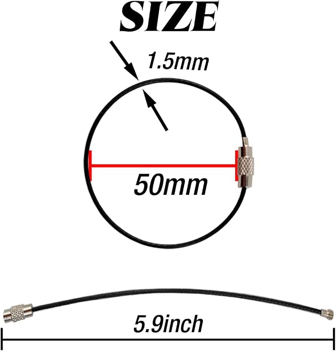 ROYHOO 50PCS Black Stainless Steel Wire Keychains Cable, Key Rings, Heavy Duty - Image 2