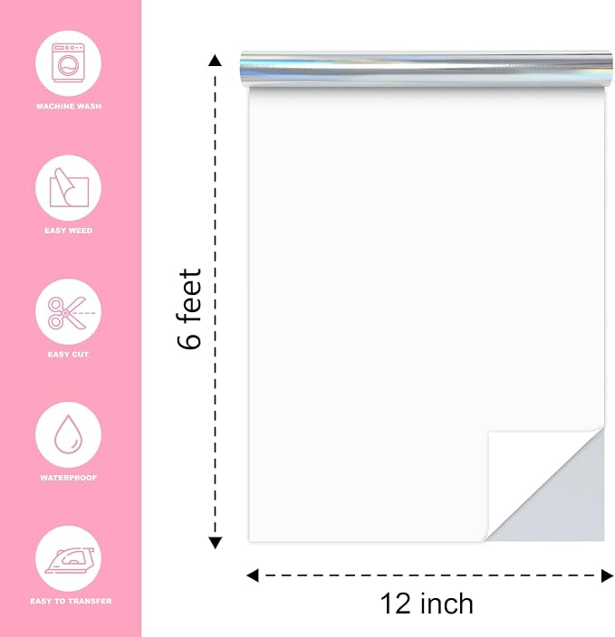 Holographic Silver Heat Transfer Vinyl Roll, Soft Foil HTV Vinyll - Image 2