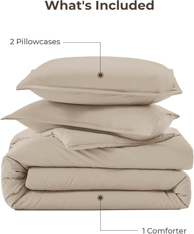 Litanika Khaki Comforter Set Queen Size, 3 Pieces Solid Bedding Comforter Set - Image 7