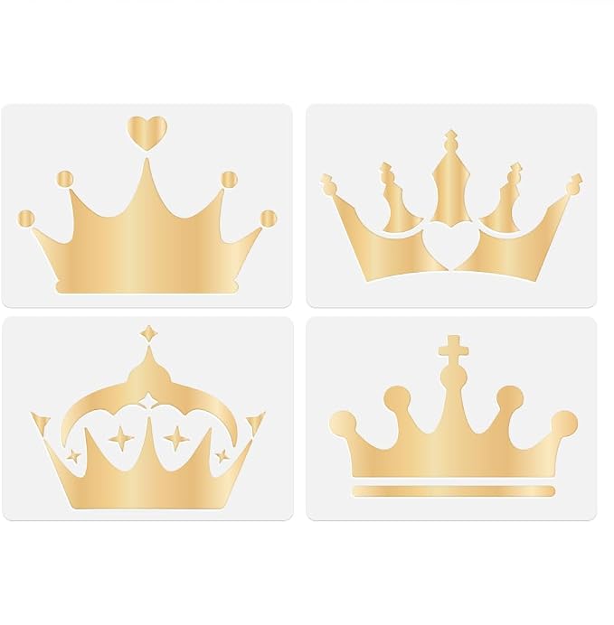 4 Pack Crown Craft Stencil Templates 11.7 x 8.3 Inch Reusable Princess Qeen Art by Doodlream