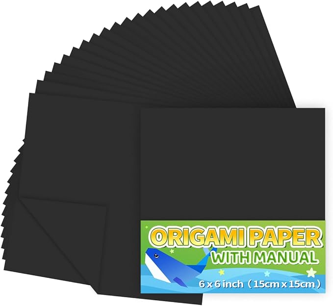 Praisebank Black Origami Paper, Double Sided Color, Origami Paper Kit by Praisebank