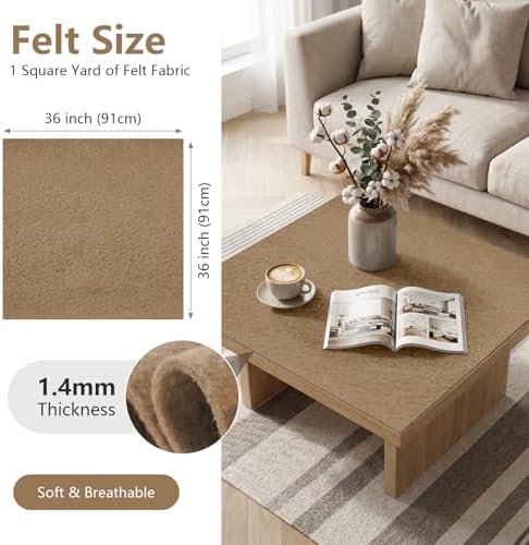 Khaki Felt Fabric 36'' X 36'', 1.4mm Large Felt Sheets Soft Durable Crafts Felt - Image 2